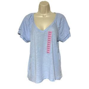 Rafaella Women’s Knit V-Neck Ruffled Short Sleeve Fashion Top